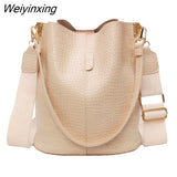 Weiyinxing Pattern Bucket Bag For Women Vintage Shoulder Bag Big Capacity Crossbody Bag Elegant Shopping Handbag Purse
