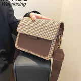 Weiyinxing Bag Female Shoulder Bag Women Bag Handbag Purse Retro PU Leather Houndstooth Fashion 2023 New All-match Contrast Color