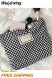 Weiyinxing Women Lattice Cosmetic Bag Houndstooth Large Solid Black Makeup Bag Travel Beauty Case Storage Organizer Clutch Toiletry Kit