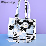 Weiyinxing Japanese Planet Kawaii Cow Print Tote Bag Women Bag High Capacity Shoulder Bags Storage Bag Denim Canvas Bag Shopping Bag