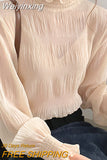 Weiyinxing Women Apricot Chiffon Blouse Shirt Long Sleeve Blouse Women Blusas Mujer De Moda 2023 Blouses Femme Women Tops B439