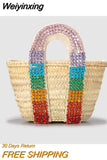 Weiyinxing Rattan Small Tote Bag Designer Rhinestone Wicker Woven Women Handbags Handmade Woven Summer Beach Bag Bali Purses 2023