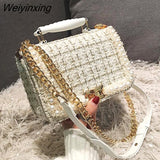 Weiyinxing Winter Fashion New Female Square Tote Bag Quality Woolen Pearl Women's Designer Handbag Ladies Chain Shoulder Crossbody Bag