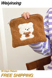 Weiyinxing Fashion Clutch Bags Plush Bear Embroidery Cosmetic Handbags Kids Keys Coin Purse Cute Mobile Phone Bag Girls Mini Handbag