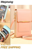 Weiyinxing Leather Female Shoulder Bag Double Zipper Women Messenger Bag Portable with Card Slot Smooth Phone Case for Shopping Trip