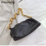 Weiyinxing YIDE Day Clutch Thick Gold Chains Dumpling Clip Purse Women Cloud Underarm Shoulder Bag Pleated Designer Pouch Totes Handbag