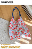 Weiyinxing New Style Fashion Vintage Floral Cotton Fabric Shoulderbage for Women Large Casual Capacity Shopping Tote Bags Hand Bag
