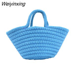 Weiyinxing 2023 Casual Solid Color Woven Bag Women Small Tote Straw Bag Beach Vacation Travel Shopping Shopper Handbag Female Open Bag