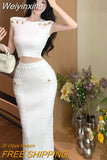 Weiyinxing New Knitted Two Piece Set For Women Sexy Crop Top + Bodycon Long Skirt Suits Beach Holiday Summer 2 Piece Sets Women Outfit