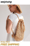 weiyinxing Straw Backpack for Women Handmade Drawstring Beach Shoulder Bags Raffia Rattan Woven Travel Handbags bali lady backpacks