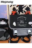 Weiyinxing Japanese Style JK Uniform Backpacks Kawaii Bear Embroidery Women Shoulder Bag 4 Colors Zipper Bag Female with Cartoon Badge