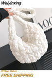 Weiyinxing Women Plaid Quilted Crossbody Bag Ruched Solid Shoulder Bag Korean Pleated Bubble Embroidered Cotton Satchel Bags Underarm Bags