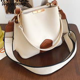 Weiyinxing Quality Ladies Messenger Bucket Bag 2023 New Korean Style Simple Wide Shoulder Strap One Shoulder Hit Color Retro Handbag