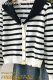 Weiyinxing Sailor Collar College Knit Cardigan Women's Autumn New Preppy Style Vintage Stripe Long Sleeved Short Sweater Coat T326