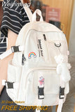Weiyinxing Girl White Waterproof Backpack Nylon Ladies School Bag Kawaii Female Laptop Bag Women College Student Mesh Backpack Fashion