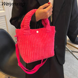 Weiyinxing Capacity Corduroy Bucket Bag Japanese Cute Plush Messenger Bag Kawaii Women's Bag Handbag Tote Bag Purses Little Bag