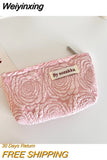 Weiyinxing Jacquard Flower Women's Cosmetic Bag Simple Portable Ladies Small Coin Purse Floral Handbags Student Girls Storage Bags