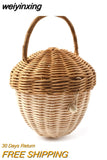 weiyinxing Rattan Mushroom Basket Bag Designer Wicker Woven Women Handbags Lovely Summer Beach Straw Bag Bali Holiday Box Purses