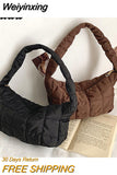 Weiyinxing Lattice Pattern Shoulder Bags Space Cotton Handbag Women Small Fluffy Tote Pack Feather Padded Ladies Quilted Underarm Bag