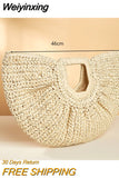 Weiyinxing Straw Bag Rattan Woven Round Tassel Handbag For Women Large Capacity Shoulder Tote Purse Ladies Holiday Wood Handle Bag