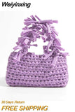 Weiyinxing Tassel Crochet Women Handbags Handmade Woven Small Tote Bag Knitted Lady Hand Bags Summer Beach Mini Bali Purse 2023 Bag