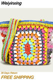 Weiyinxing Crochet Shoulder Bag for Women Paisley Straw Crossbody Bags Handmade Woven Summer Beach Small Tote Bali Purses 2023 Sac