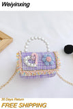 Weiyinxing Design Baby Girls Shoulder Bag Fashion Princess Pearl Handbags Coin Purse Cute Bear Children' Small Square Messenger Bags