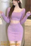 Weiyinxing Autumn Winter Knitted Suits Women Two Piece Set Slim Sweater Sexy Crop Top Bodycon mini Skirt Set ropa mujer ensemble femme