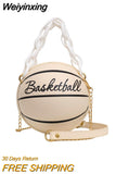 Weiyinxing Fashion Women Ball Bag Soft PU Leather Round Crossbody Thick Chain Hand Bags And Purses Female Basketball Bag Woven Bag