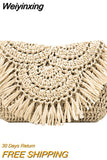 Weiyinxing Hollow Tassel Rattan Women Shoulder Bags Wicker Woven Crossbody Bags Summer Beach Straw Bag Lady Clutches Female bag