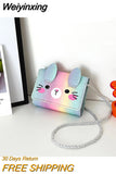 Weiyinxing Color Princess Accessories Coin Purse Lovely Baby Girls Small Square Crossbody Bags Cute Rabbit Children's Shoulder Bag