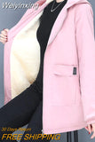 Weiyinxing Women Windbreaker 2023 New Autumn Women's Fleece Jacket Casual Hooded Winter Overcoat Zipper Pocket Female Basic Coat
