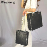 Weiyinxing Chains Rivet Large Capacity Tote Designer Bead Women Shoulder Bags Luxury PU Leather Messenger Bag Lady Big Bucket Purses