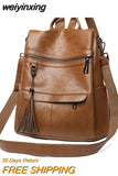 weiyinxing Women Backpack PU Leather Fashion Casual Tassel Bags High Quality Female Shoulder Bag Large Capacity School Backpacks for Girls