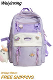 Weiyinxing Solid Color Nylon Women Backpack College Style Large Capacity Travel Rucksack School Bags for Teenage Girl Boys