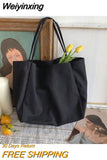 Weiyinxing Canvas Shoulder Bag Large Capacity Grocery Totes Simple Solid Color Designer Handbag Reusable Shopper Eco Shopping Bags