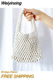 Weiyinxing Designer Handbags for Women 2023 Fashion Hand Woven Bags Cotton Rope Beach Bags Ladies Solid Color Hollow Out Bucket Bags