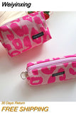 Weiyinxing Corduroy Women's Cosmetic Bag Simple Plaid Girls Canvas Pencil Case Leopard Print Ladies Lipstick Storage Bag Small Wallet