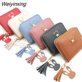 Weiyinxing Bear Decoration Women's Wallet New Fashion Short Coin Purse Card Holder Small Ladies Wallet Female Hasp Mini Clutch