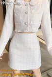 Weiyinxing Quality Female Elegant Skirt Suits 2023 New Autumn Tweed Two Piece Set Women Outfits Crop Top Mini Skirt Set Vetement Femme