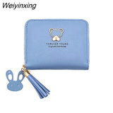 Weiyinxing Bear Decoration Women's Wallet New Fashion Short Coin Purse Card Holder Small Ladies Wallet Female Hasp Mini Clutch