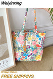 Weiyinxing New Style Fashion Vintage Floral Canvas Shoulder Bag for Women Simple Hanbag Large Casual Capacity Shopper Tote Bags
