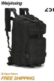 Weiyinxing 25L Tactical Backpack for Men Travel Hiking Camping Trekking Outdoor Bag Men's Notebook Waterproof Black Military Backpacks
