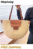 Weiyinxing Women Summer Straw Bag Woven Beach Shoulder Bags Casual Designer Saddle Shopper Totes Female Large Capacity Travel Handbag