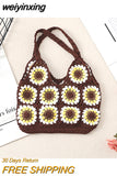 weiyinxing Sunflower Crochet Tote Bags Bohemian Granny Square Knitted Women Shoulder Bag Handmade Woven Summer Beach Handbags Small