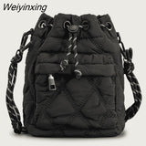 Weiyinxing Nylon Padded Women Shoulder Bags Quilted Drawsting Crossbody Bag Vintage Bucket Bag Small Tote Female Purses 2023 Winter