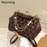 Weiyinxing women's bag 2023 trend Vintage crossbosy bag pleated luxury designer handbag for women pearl chain totes bags for women
