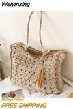 Weiyinxing Straw Shoulder Bags for Women Casual Big Tassel Lady Handbags 2023 Trend Summer Beach Bag Luxury Woven Tote Bags Purses