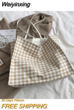 Weiyinxing Totes Bag for Women 2023 Girls Designer Handbag Shopper Casual Vintage Houndstooth Large Capacity Reusable Shoulder Bag