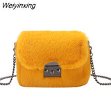 Weiyinxing YIDE Faux Rabbit Fur Bag Women Chain Crossbody Bag Shoulder Handbag Purse Mini Brand Designer Handbags Fashion Winter New